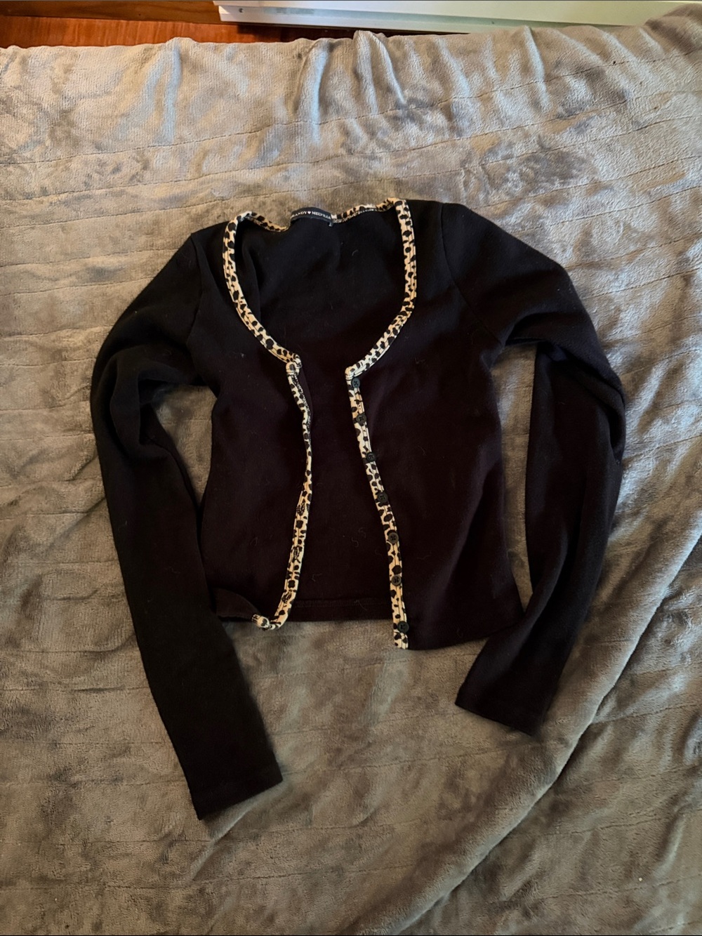 Brandy Melville Black Top with Leopard-Print Trim